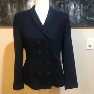 Amanda Smith Navy Blue Double Breasted 100% Fully Lined Wool Blazer-Size 10P